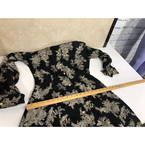 Moda Intl Long Size 6 Six Floral Boho Button Dress Rayon Made in USA Black White - Picture 11 of 12